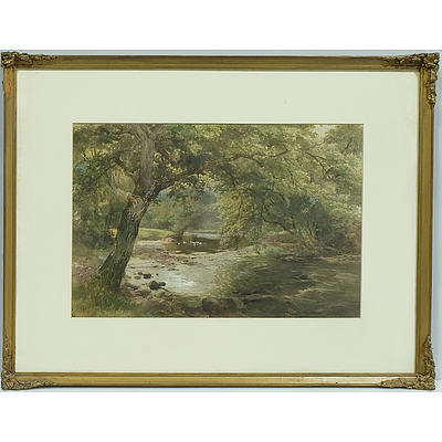 Paul Jacob Naftel (British 1817-1891) Duck Pond on the Llugwy North Wales, Watercolour 1883