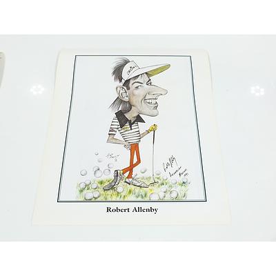 Five Tony Rafty Lithograph Caricatures, Including Steve Elkington, Jack Nicklaus and More