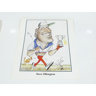 Five Tony Rafty Lithograph Caricatures, Including Steve Elkington, Jack Nicklaus and More