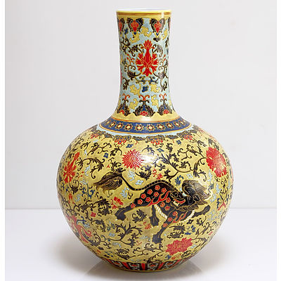Chinese Famille Rose Buddhist Lions Vase