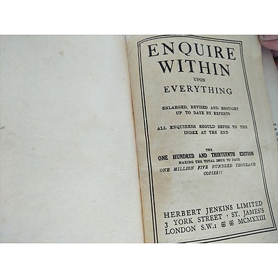 Book: Enquire Within Upon Everything, 113th Edition (1923)