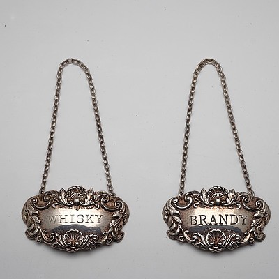 Two Sterling Silver Decanter Labels William Adams Ltd Birmingham 1970