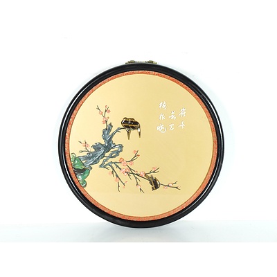 Chinese Carved Hardstone Embellished Picture of Birds on Cherry Blossom