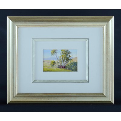 LONG, Leonard (1911-2013): Sheep Grazing by a Gully, 2006. Oil on Canvas on Board