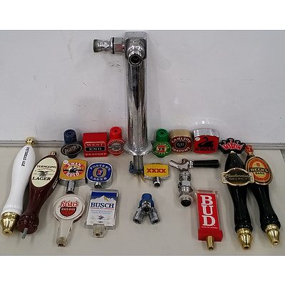 Collection of Beer Tap Tower, Beer Tap Handle Tops and Beer Memorabilia