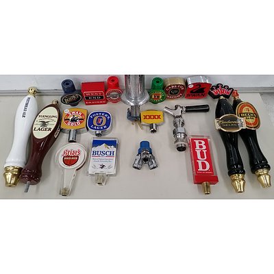 Collection of Beer Tap Tower, Beer Tap Handle Tops and Beer Memorabilia