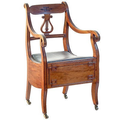 Regency Period Lyre Back Mahogany Commode with Purpleheart Inlay Circa 1815
