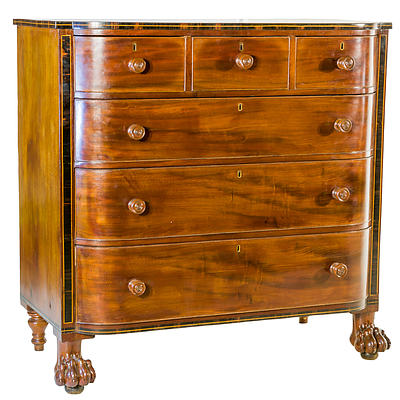 William IV Bowfront Mahogany Chest with Coromandel Crossbanding Circa 1835