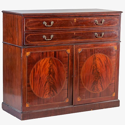 George III Sheraton Inlaid Mahogany Secretaire with a Well Fitted Interior Circa 1800