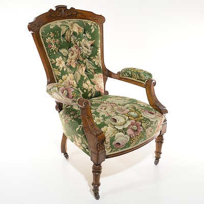 Pair Late Victorian Walnut Salon Chairs Circa 1890