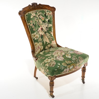 Pair Late Victorian Walnut Salon Chairs Circa 1890