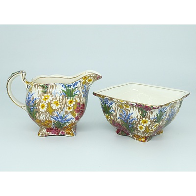 English Grimwades Marguerite Pattern Sugar Bowl and Cream Jug
