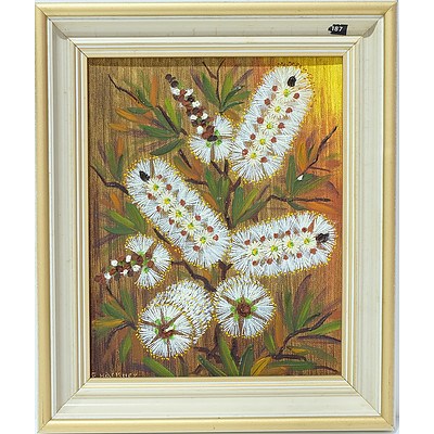 D.Frances Hackney Cream Bottlebrush Oil on Board