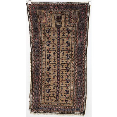 Antique Hand Knotted Wool Pile Eastern Prayer Rug