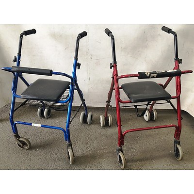 Three Mobility Walkers with Three Shower Chairs