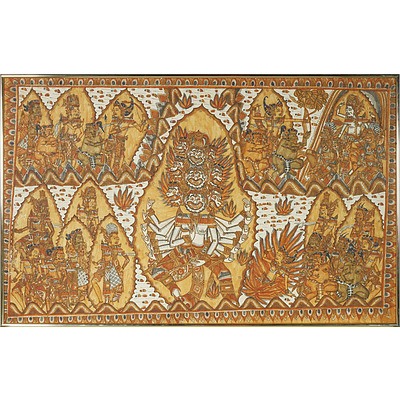 Vintage Balinese Traditional Painting, Kamasan Community, Tempera on Cloth