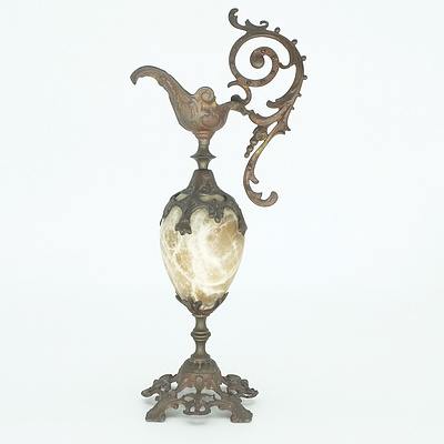 French Renaissance Style Cast Metal and Marble Ewer