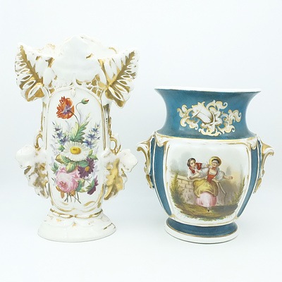 Hand Painted and Gilded Continental Porcelain Urn and Mantle Vase