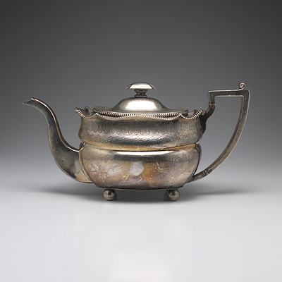 George III Gadrooned Boat Shape Sterling Silver Teapot George McHattie Edinburgh 1808