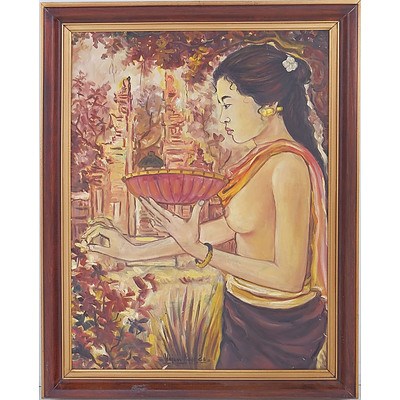 Balinese Temple Offering, Oil on Board, Signed Wajan 1963