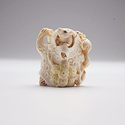 Carved Ivory Squirrel Group, a Netsuke or Toggle