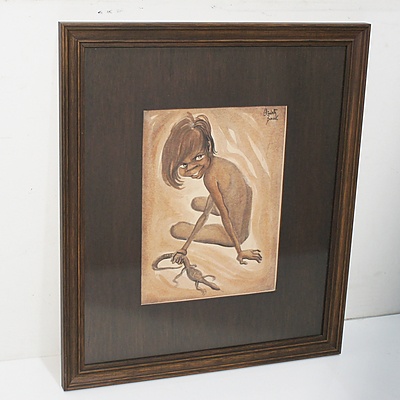Elizabeth Durack (1915-2000) Aboriginal Boy with Lizard, Watercolour and Dyeline