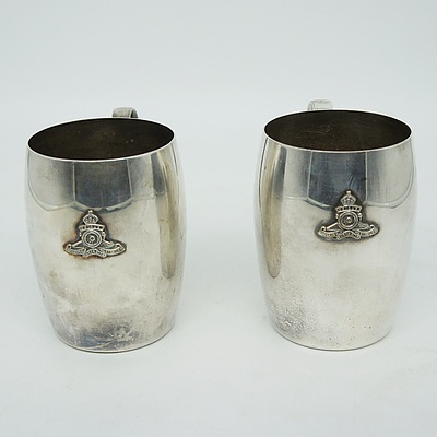 Two Vintage Silver Plate Australian Artillery Monogrammed Steins