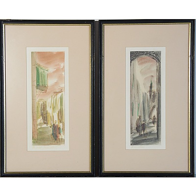 Unknown Artist Jerusalem Pair of Watercolours