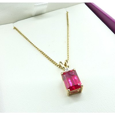 9ct Yellow Gold Synthetic Ruby Pendant and Chain