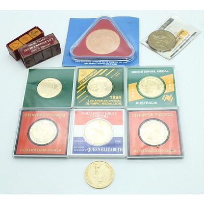 Group of Collectable Coins Including a 1984 Los Angeles Official Olympic Medallion, 1988 Five Dollar Commemorative Coin and More