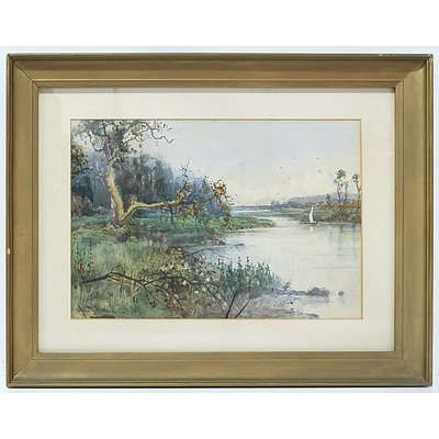 John Fullwood RA (British 1854-1931) Sailing on the River Watercolour