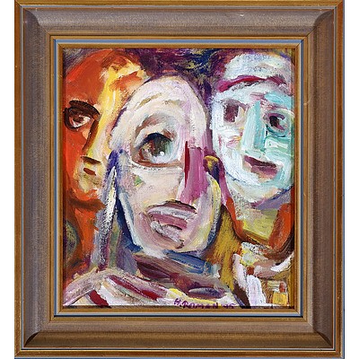 Handzia Roman, Masks I, Acrylic on Board