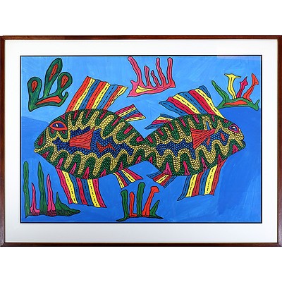 Matthias Kauage (1944-2003 Papua New Guinea) Acrylic on Paper