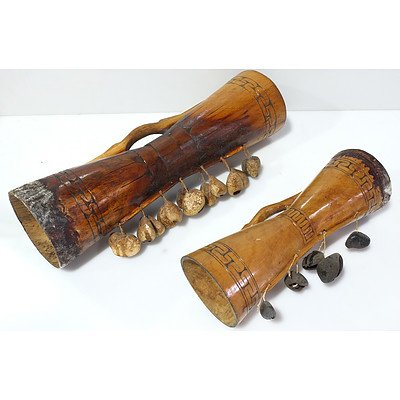 Two Papua New Guinea Kundu Drums
