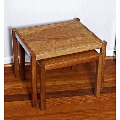 Vintage Jarrah Nesting Tables with Brass Strung Tops