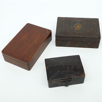 Crested Leather Bound Jewellery Box, A Tortoise Shell Jewellery Box and Another