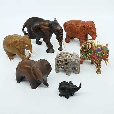 Group of Carved, Ceramic and Stone Elephants