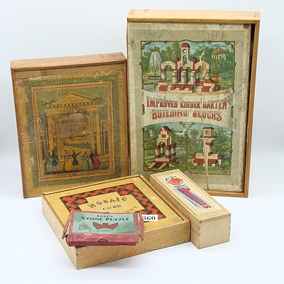 Group of Vintage Games and Puzzles Including Mosaic Cube Amusement, Dominos and More