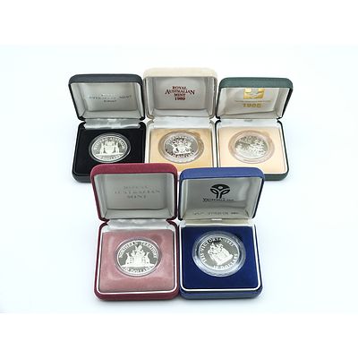 Five $10 Silver Proof Coins, Including 1985, 1988, 1989, 1990 and 1992