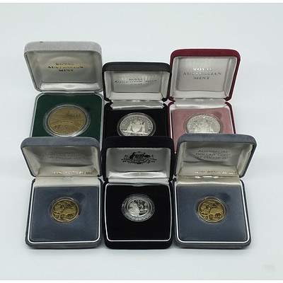 Six Proof Coins, Including 1990 Ten Dollar Silver Proof Coin and 1992 Ten Dollar Silver Proof Coin