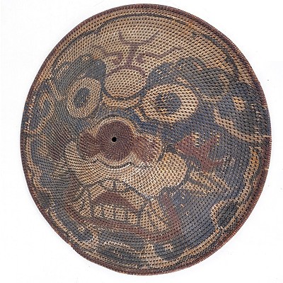 Chinese Qing Dynasty Rattan Shield (Tengpai) Painted with a Visage of a Tiger, 19th Century