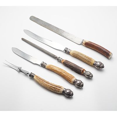 Antler and Sterling Silver Handled Carving Set