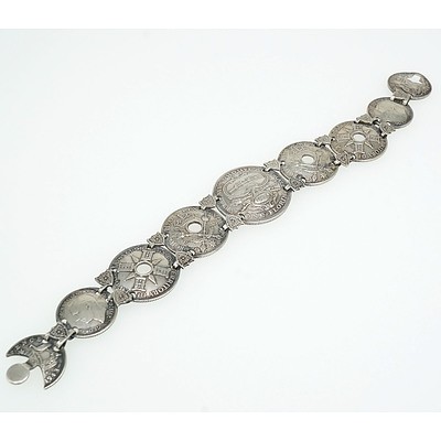 Commemorative English and Australian Coin Bracelet with Florins and Six Pence's from 1927 to 1943