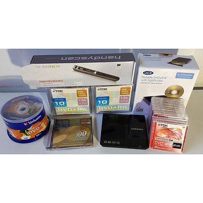 Lot of 80 Brand New DVD, HandyScan Scanner and Portable DVD drives