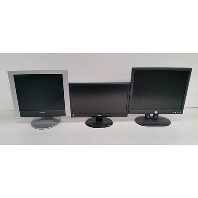 Assorted 15, 17 & 19-Inch LCD Monitors - Lot of Ten