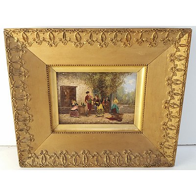 Antique Spanish Scene Oil on Board