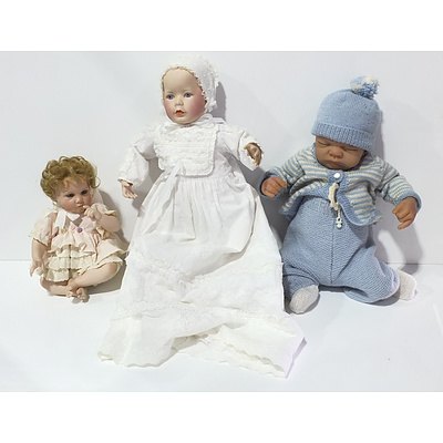 Lot of Three Aston Drake Rubber Baby and Franklin Heirloom Prince William and Other Porcelain Dolls