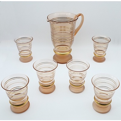 Art Glass Water Pitcher Set for Six