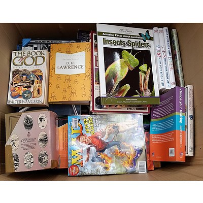 Lot of 2 Large Boxes of Assorted Books in Various Themes.