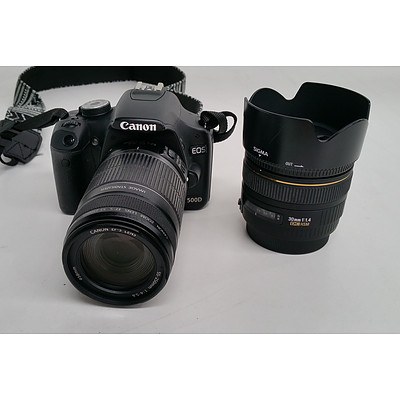 Canon EOS 500D DSLR Camera w/ Additional Canon Sigma Lens